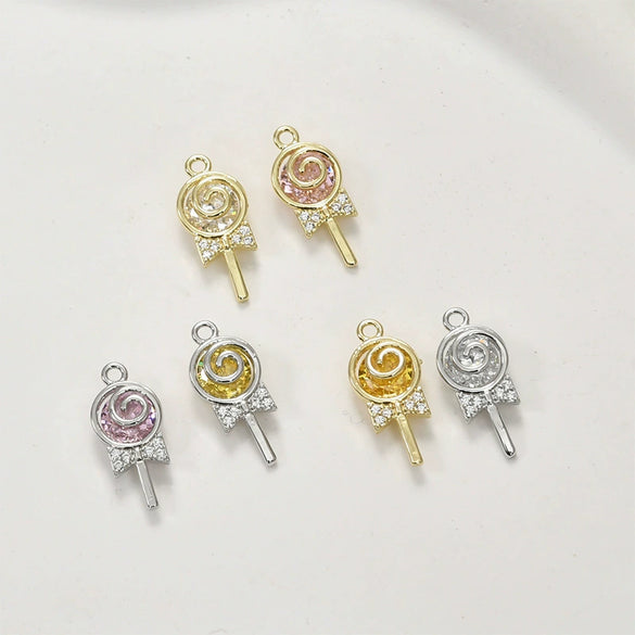 Jewelry Accessories Copper 14K Gold Color Plated Zircon Lollipop Pendant Electroplated