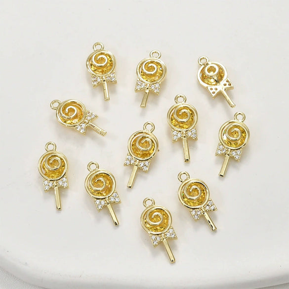 Jewelry Accessories Copper 14K Gold Color Plated Zircon Lollipop Pendant Electroplated