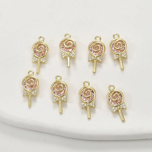 Jewelry Accessories Copper 14K Gold Color Plated Zircon Lollipop Pendant Electroplated