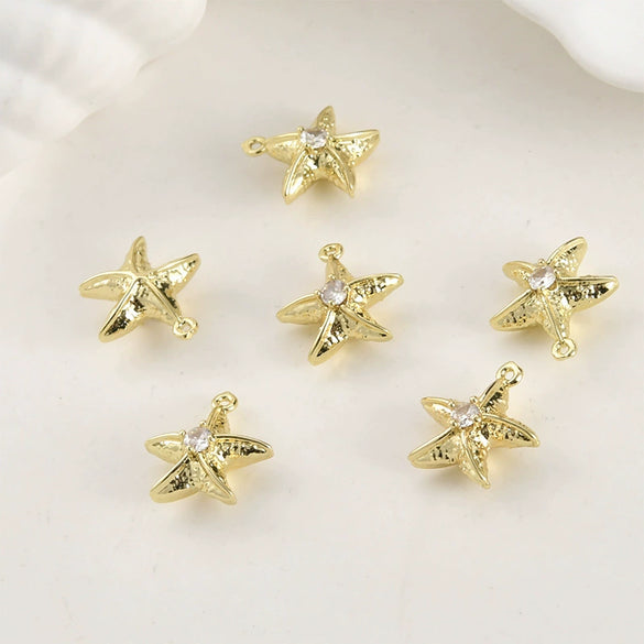 Jewelry Accessories Copper 14K Goldplated Oceanthemed Shell Starfish Coconut Tree Zircon Inlaid Diy Handmade