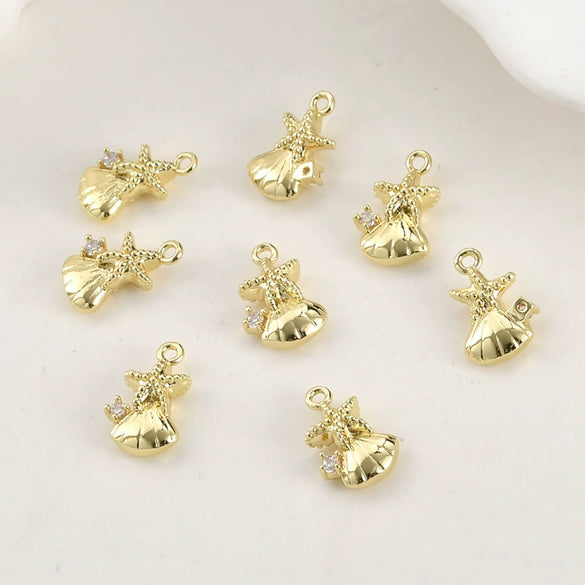 Jewelry Accessories Copper 14K Goldplated Oceanthemed Shell Starfish Coconut Tree Zircon Inlaid Diy Handmade
