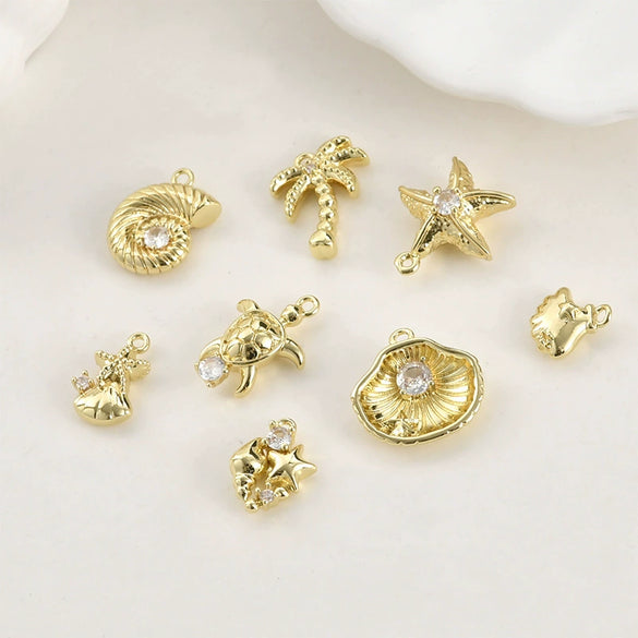 Jewelry Accessories Copper 14K Goldplated Oceanthemed Shell Starfish Coconut Tree Zircon Inlaid Diy Handmade