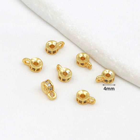 Jewelry Accessories Copper 14K Goldplated Zircon Ring With Hanging Beads Threeway Gasket Electroplating Versatile Minimalist