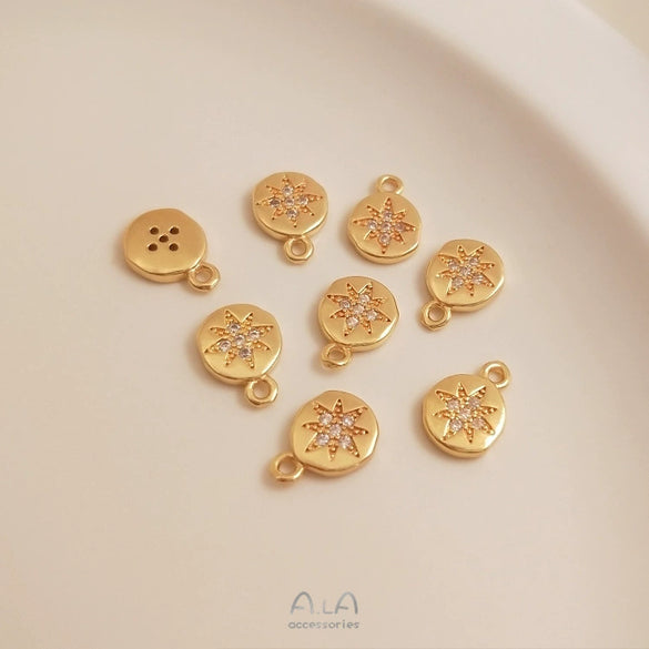 Jewelry Accessories Copper Pendant Handmade Inlaid Zircon With Hirback Pattern 14K Gold Plated