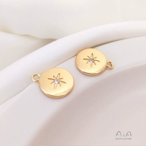 Jewelry Accessories Copper Pendant Handmade Inlaid Zircon With Hirback Pattern 14K Gold Plated