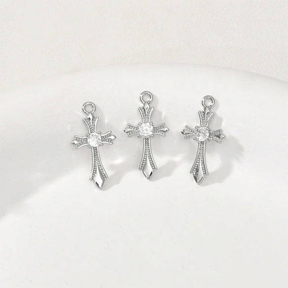 Jewelry Accessories Copper Retro Cross Flower Zircon Electroplating Color Resistant Pendant Bracelet Necklace Earrings