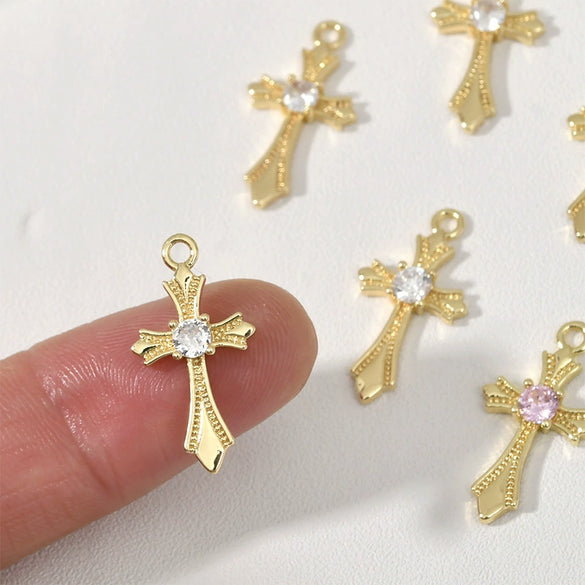 Jewelry Accessories Copper Retro Cross Flower Zircon Electroplating Color Resistant Pendant Bracelet Necklace Earrings