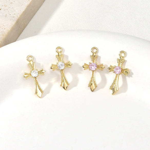 Jewelry Accessories Copper Retro Cross Flower Zircon Electroplating Color Resistant Pendant Bracelet Necklace Earrings