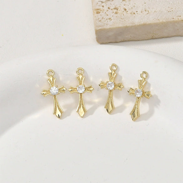 Jewelry Accessories Copper Retro Cross Flower Zircon Electroplating Color Resistant Pendant Bracelet Necklace Earrings