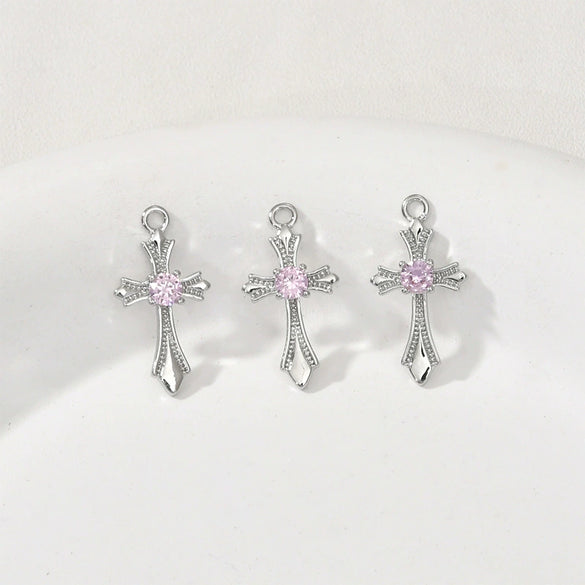 Jewelry Accessories Copper Retro Cross Flower Zircon Electroplating Color Resistant Pendant Bracelet Necklace Earrings