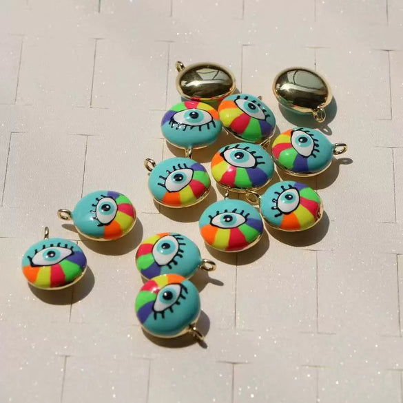 Jewelry Accessories Copper Round Pendant With Oil Dripping Cartoon Smiley Face Pattern
