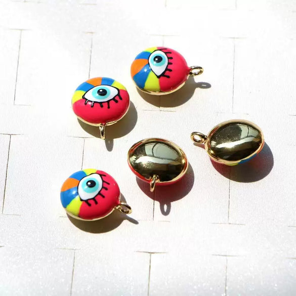 Jewelry Accessories Copper Round Pendant With Oil Dripping Cartoon Smiley Face Pattern