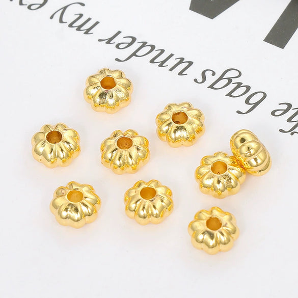 Jewelry Accessories Copper Spacer Beads 18K Real Gold Plated 14K Goldfilled Geometric Style Electroplated Wheel Flower Pumpkin Loose Beads For Diy Bracelet