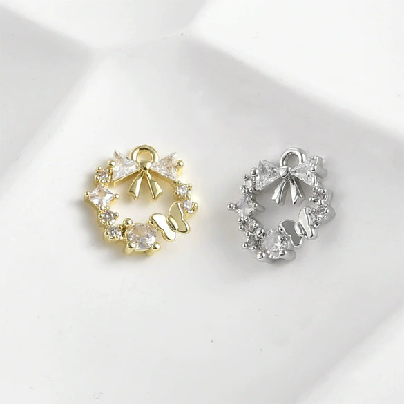 Jewelry Accessories Copper Sweet Bow Set Zircon Wreath Twisted Butterfly Love Pendant Electroplated