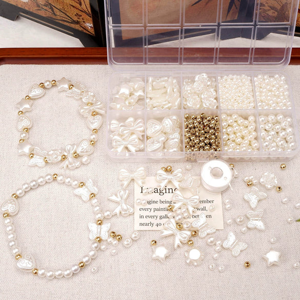 Jewelry Accessories Diy Handmade Loose Beads Imitation Pearl Beaded Bracelet Material With Love Pattern And Round Beads Style