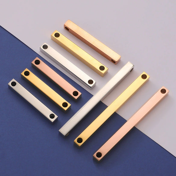 Jewelry Accessories Double Hole Mirror Stainless Steel 3D Stereo Stick Square Cylindrical Engraving Pendant Mirror Polishing