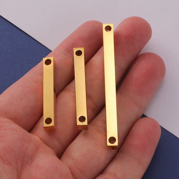 Jewelry Accessories Double Hole Mirror Stainless Steel 3D Stereo Stick Square Cylindrical Engraving Pendant Mirror Polishing