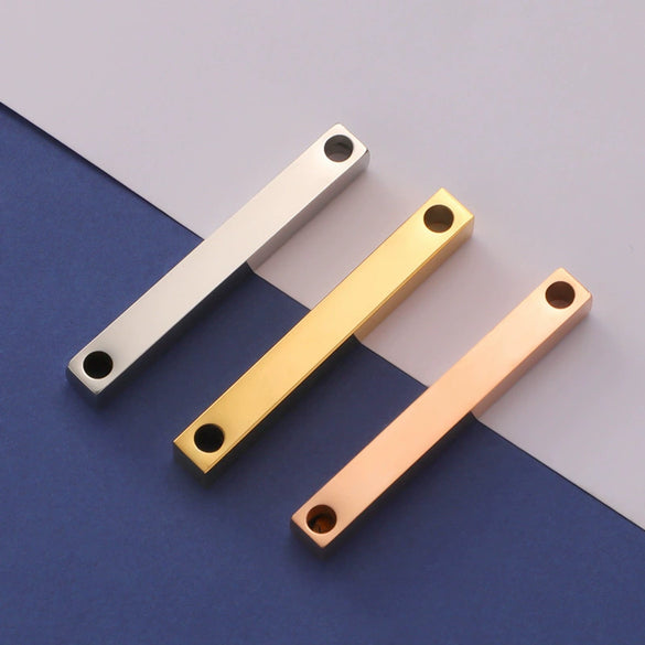 Jewelry Accessories Double Hole Mirror Stainless Steel 3D Stereo Stick Square Cylindrical Engraving Pendant Mirror Polishing