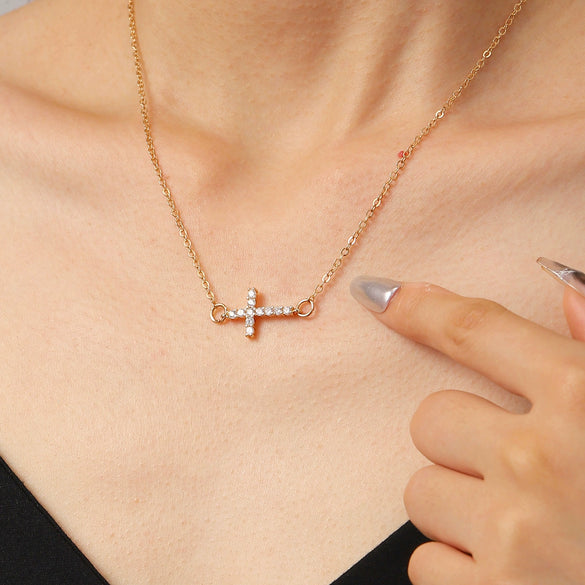 Jewelry Accessories Double Layer Beaded Cross Necklace Alloy Geometric Gold Plated