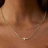 Jewelry Accessories Double Layer Beaded Cross Necklace Alloy Geometric Gold Plated