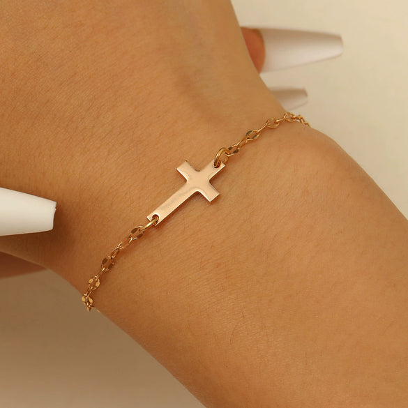 Jewelry Accessories Double Layer Beaded Cross Necklace Alloy Geometric Gold Plated