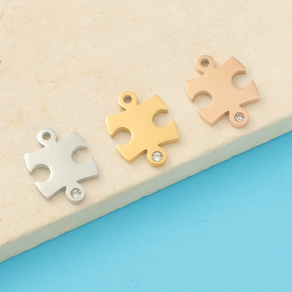 Jewelry Accessories Fashion Stainless Steel Mirror Pendant With Drill Irregular Jigsaw Diy Bracelet Necklace Fine Polishing