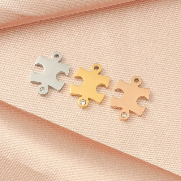 Jewelry Accessories Fashion Stainless Steel Mirror Pendant With Drill Irregular Jigsaw Diy Bracelet Necklace Fine Polishing