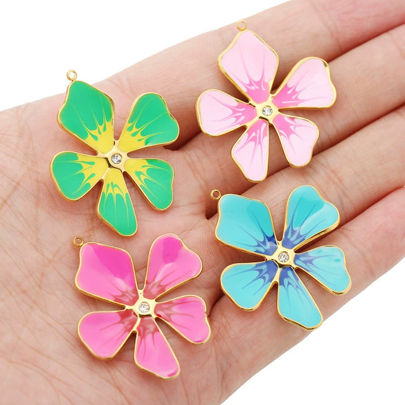 Jewelry Accessories Fivepetal Flower Dripping Oil Earrings And Pendant Necklace