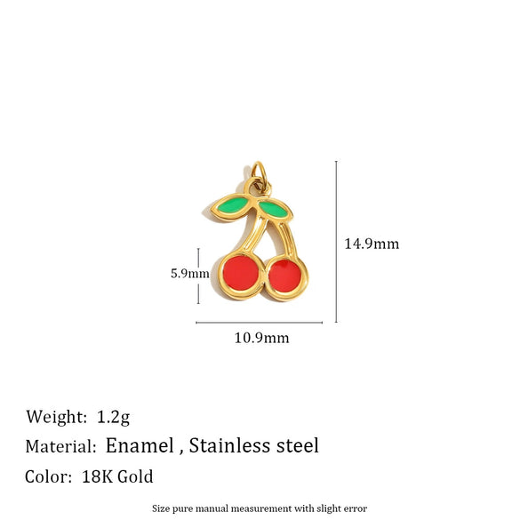 Jewelry Accessories Fruit Pattern Stainless Steel 18K Gold Plated Handmade Earrings Necklace With Oil Drop Pendant