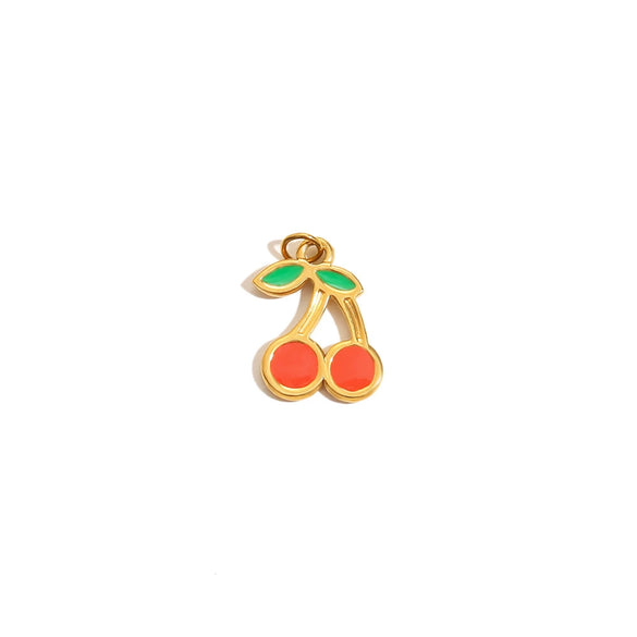 Jewelry Accessories Fruit Pattern Stainless Steel 18K Gold Plated Handmade Earrings Necklace With Oil Drop Pendant