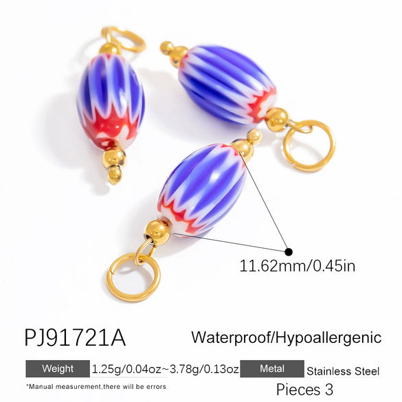 Jewelry Accessories Glass Oval Bead Necklace Pendant Titanium Steel Glazed Nepalese Style Geometric Electroplated