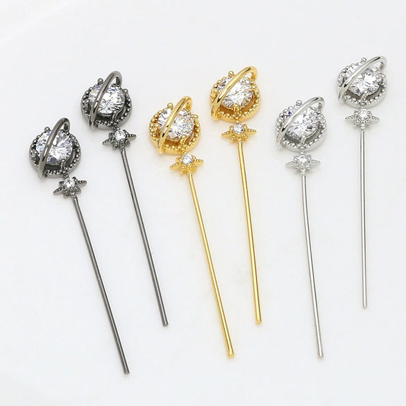 Jewelry Accessories Globe Shape Copper Plated Real Gold Inlaid Zirconium Handmade Baroque Pearl Material Electroplated