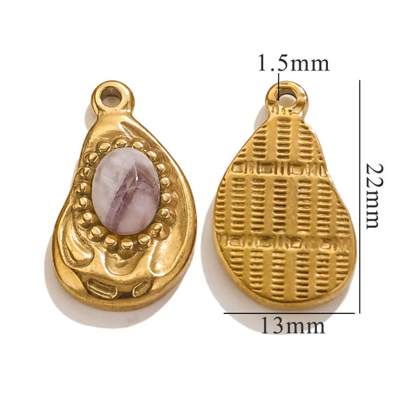 Jewelry Accessories Inlaid Natural Stone Malachite Stainless Steel Totem Teardrop Pendant Necklace Bracelet Earrings