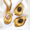 Jewelry Accessories Inlaid Natural Stone Malachite Stainless Steel Totem Teardrop Pendant Necklace Bracelet Earrings