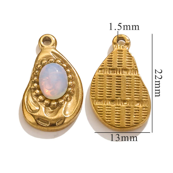 Jewelry Accessories Inlaid Natural Stone Malachite Stainless Steel Totem Teardrop Pendant Necklace Bracelet Earrings