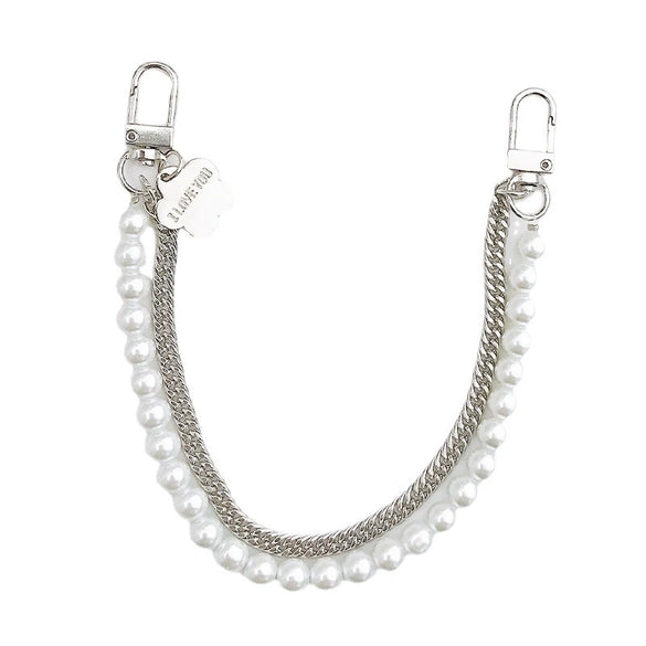 Jewelry Accessories Metal And Pearl Double Chain Strip Flower Handmade Beaded Portable For Mobile Phone Shell