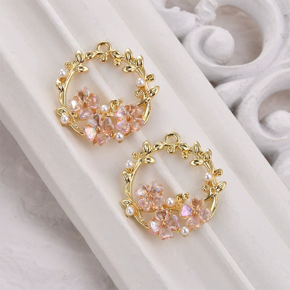 Jewelry Accessories Metal Faux Shellfish Four Leaf Floret With Pearl Leaf Vine Pendant Earrings Electroplated