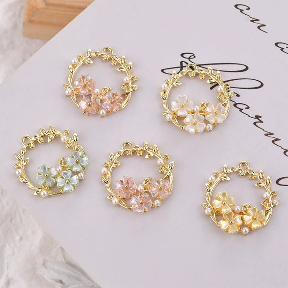 Jewelry Accessories Metal Faux Shellfish Four Leaf Floret With Pearl Leaf Vine Pendant Earrings Electroplated
