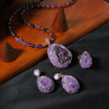 Jewelry Accessories Natural Amethyst Copper Crystal Pendant Women's Geometric Regular Chain Electroplated Necklace And Bracelet