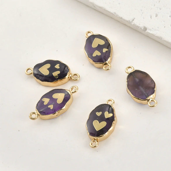 Jewelry Accessories Natural Crystal Jade Double Hanging Oval Copper Goldplated Pendant Diy Handmade Bracelet Necklace Connection