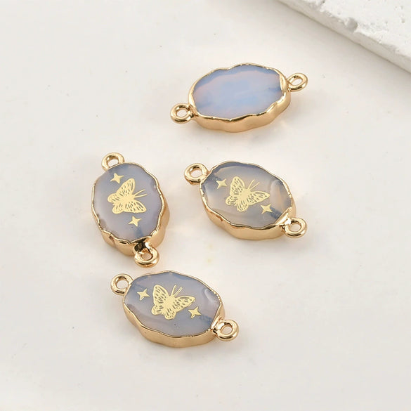 Jewelry Accessories Natural Crystal Jade Double Hanging Oval Copper Goldplated Pendant Diy Handmade Bracelet Necklace Connection