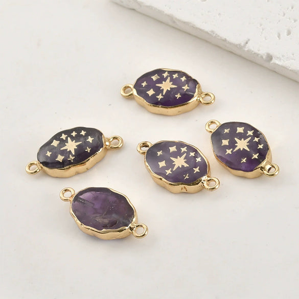 Jewelry Accessories Natural Crystal Jade Double Hanging Oval Copper Goldplated Pendant Diy Handmade Bracelet Necklace Connection