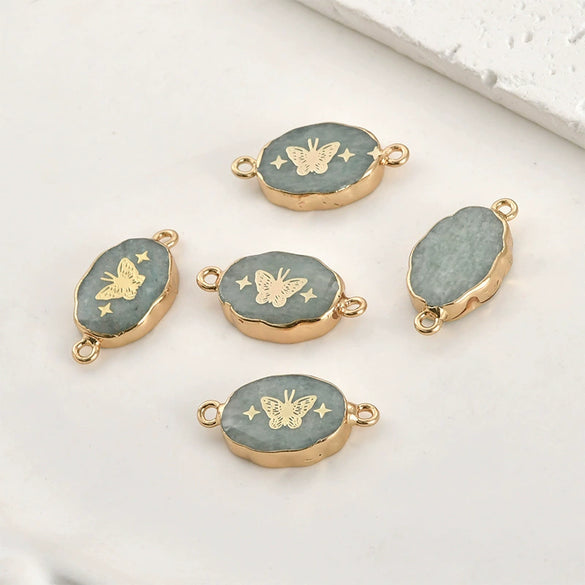 Jewelry Accessories Natural Crystal Jade Double Hanging Oval Copper Goldplated Pendant Diy Handmade Bracelet Necklace Connection