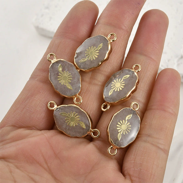 Jewelry Accessories Natural Crystal Jade Double Hanging Oval Copper Goldplated Pendant Diy Handmade Bracelet Necklace Connection
