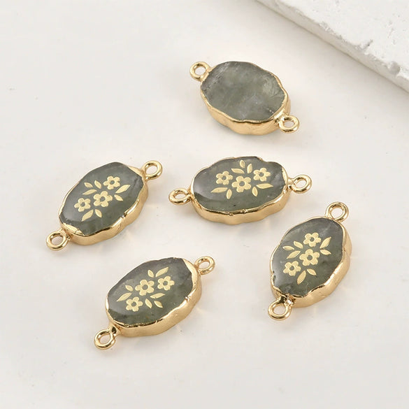 Jewelry Accessories Natural Crystal Jade Double Hanging Oval Copper Goldplated Pendant Diy Handmade Bracelet Necklace Connection
