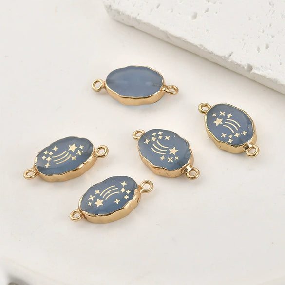 Jewelry Accessories Natural Crystal Jade Double Hanging Oval Copper Goldplated Pendant Diy Handmade Bracelet Necklace Connection