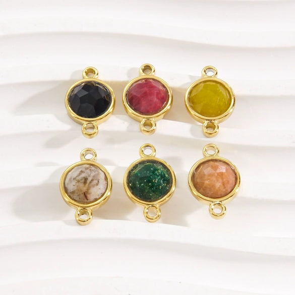 Jewelry Accessories Natural Stone Inlaid Double Hanging Titanium Steel Round Electroplated Vacuum In Furnace Fine Polishing