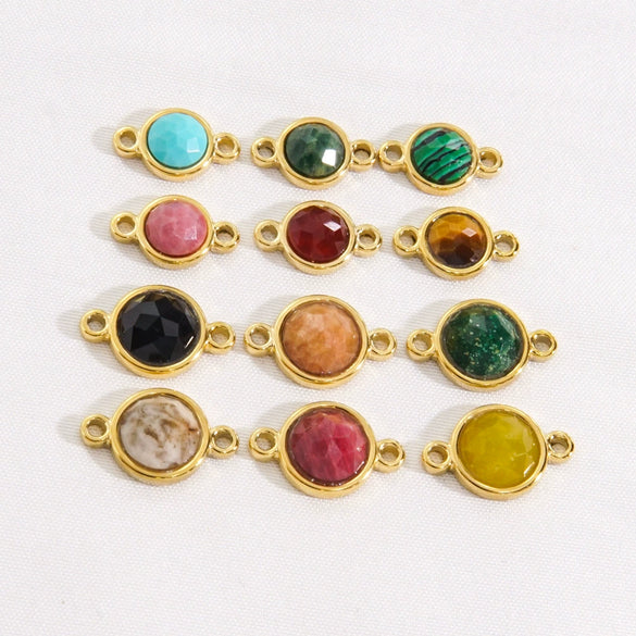 Jewelry Accessories Natural Stone Inlaid Double Hanging Titanium Steel Round Electroplated Vacuum In Furnace Fine Polishing