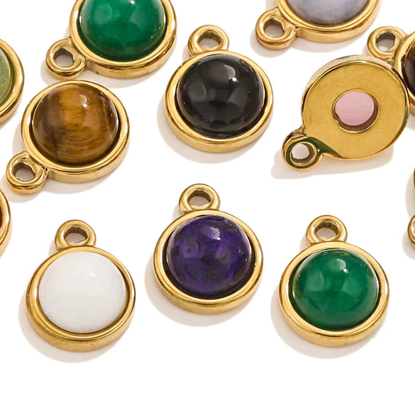 Jewelry Accessories Natural Stone Pendant Handmade With Stainless Steel And Electroplated 18K Gold In Oval Shape