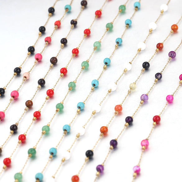 Jewelry Accessories Natural Stone Stainless Steel Chain With Vacuum Gold Plating Electroplating